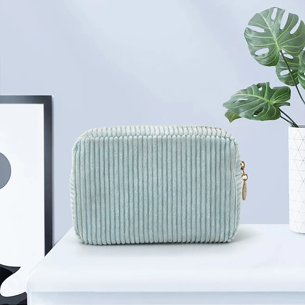 BSCI Factory Custom Cream Small Skincare Cosmetic Organizers Zipper Corduroy Makeup Bag Personalized