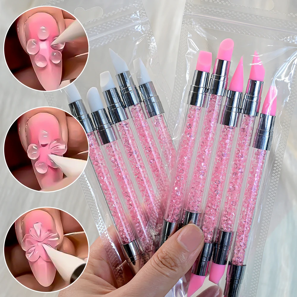 5pcs Dual-Ended Silicone Nail Art Pens for Professional DIY