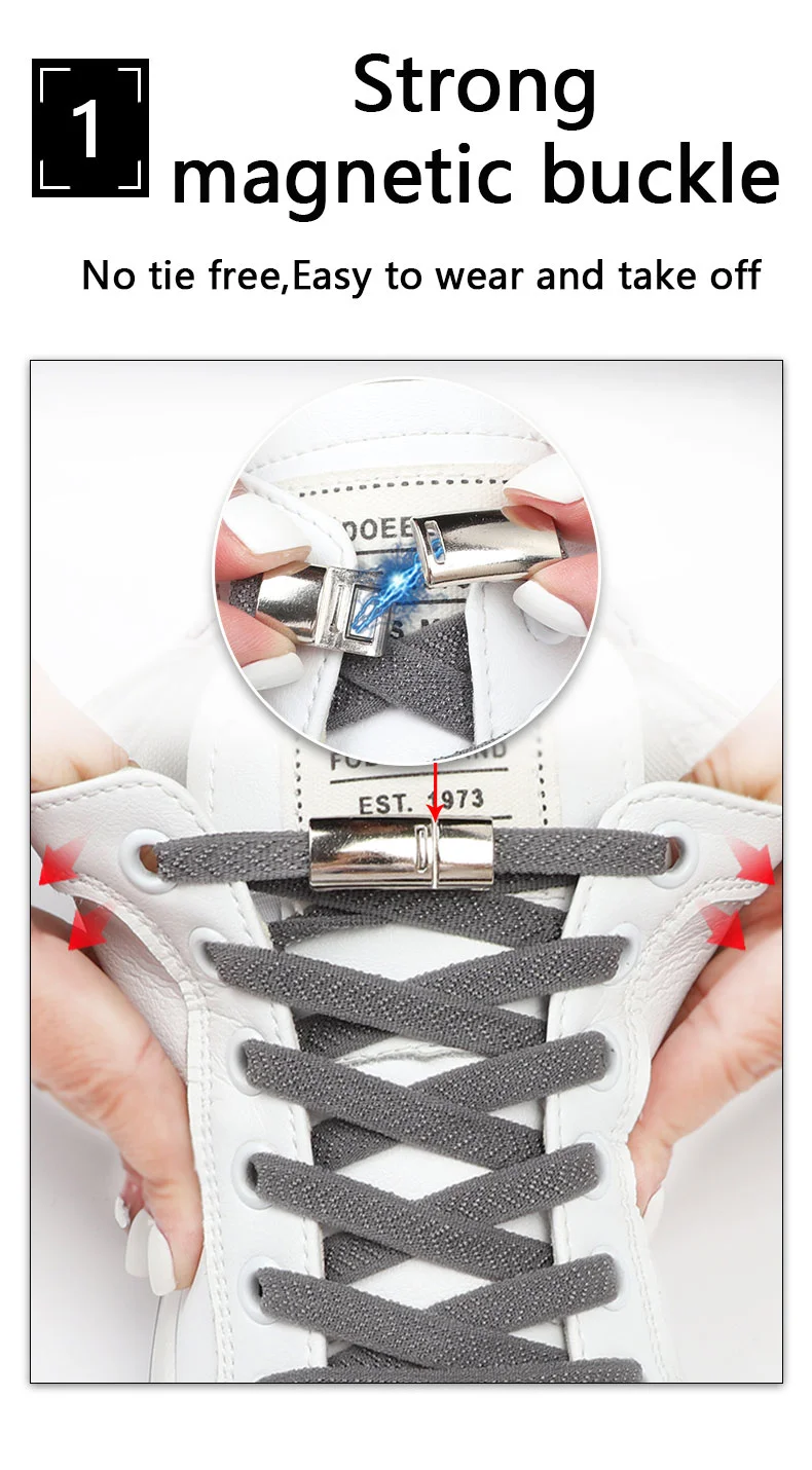 New Metal Rhinestone Buckle Elastic Flat Shoe Laces Cross Locks No Tie