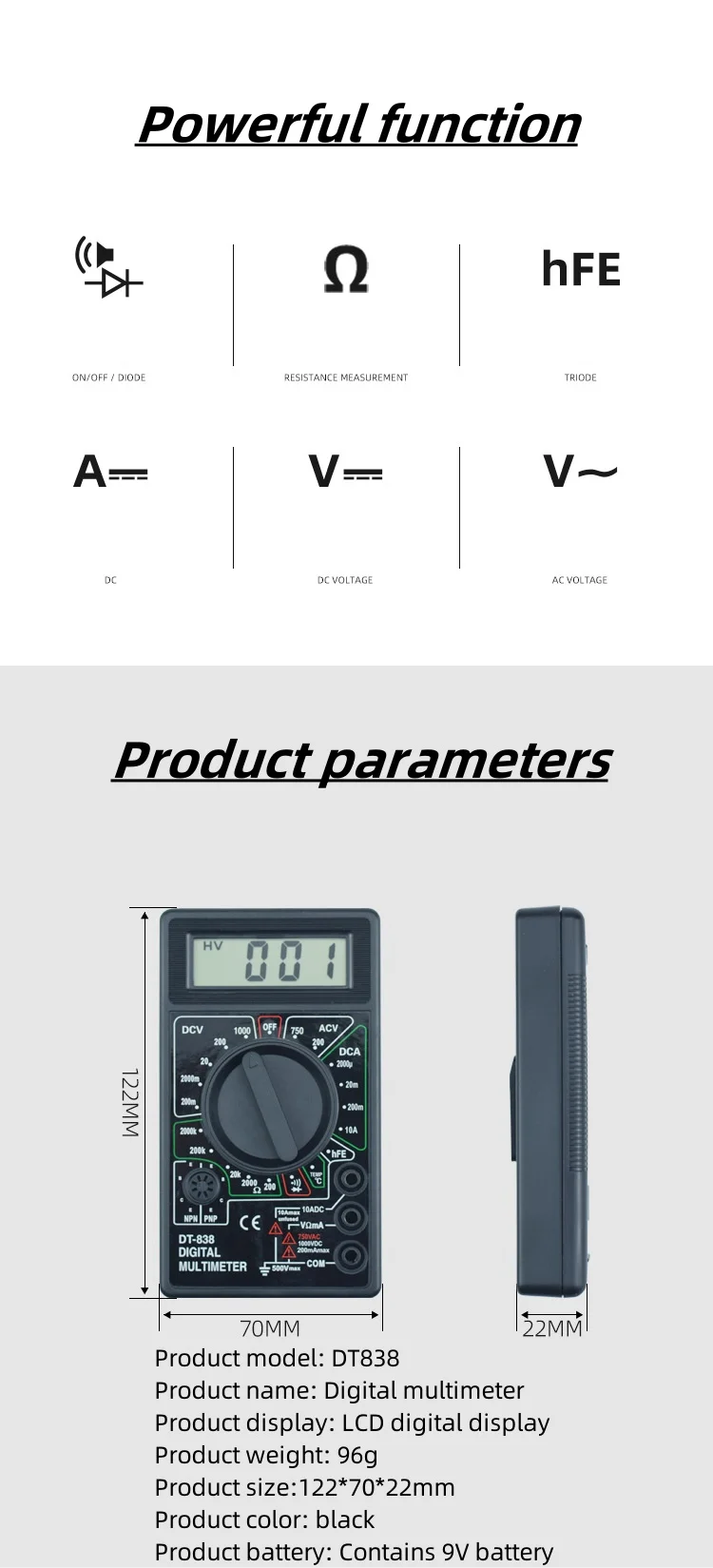 Dt838 Portable Smart Multimeter Digital Electronic Multimeter Voltage