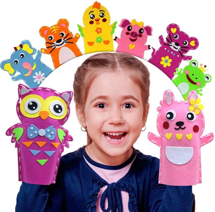 8 Pieces DIY Thick Felt Puppets Hand Puppet Craft Kit Felt Sock Puppet Hand Puppet Making Kit with Pompoms and Wiggle Googly Eyes Role Play Party Supplies for Boys and Girls 