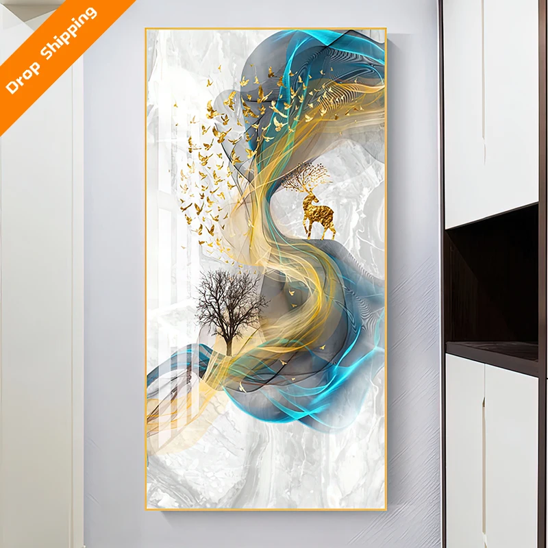 Modern Minimalist Abstract Line Elk Painting Corridor Aisle Nordic Canvas Decorative Canvas Crystal Porcelain Wall Art Painting