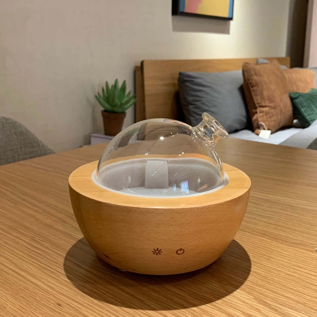 Intelligent Glass Cover and Wooden Base Ultrasonic Aroma Diffuser Humidifier Essential Oil Diffuser