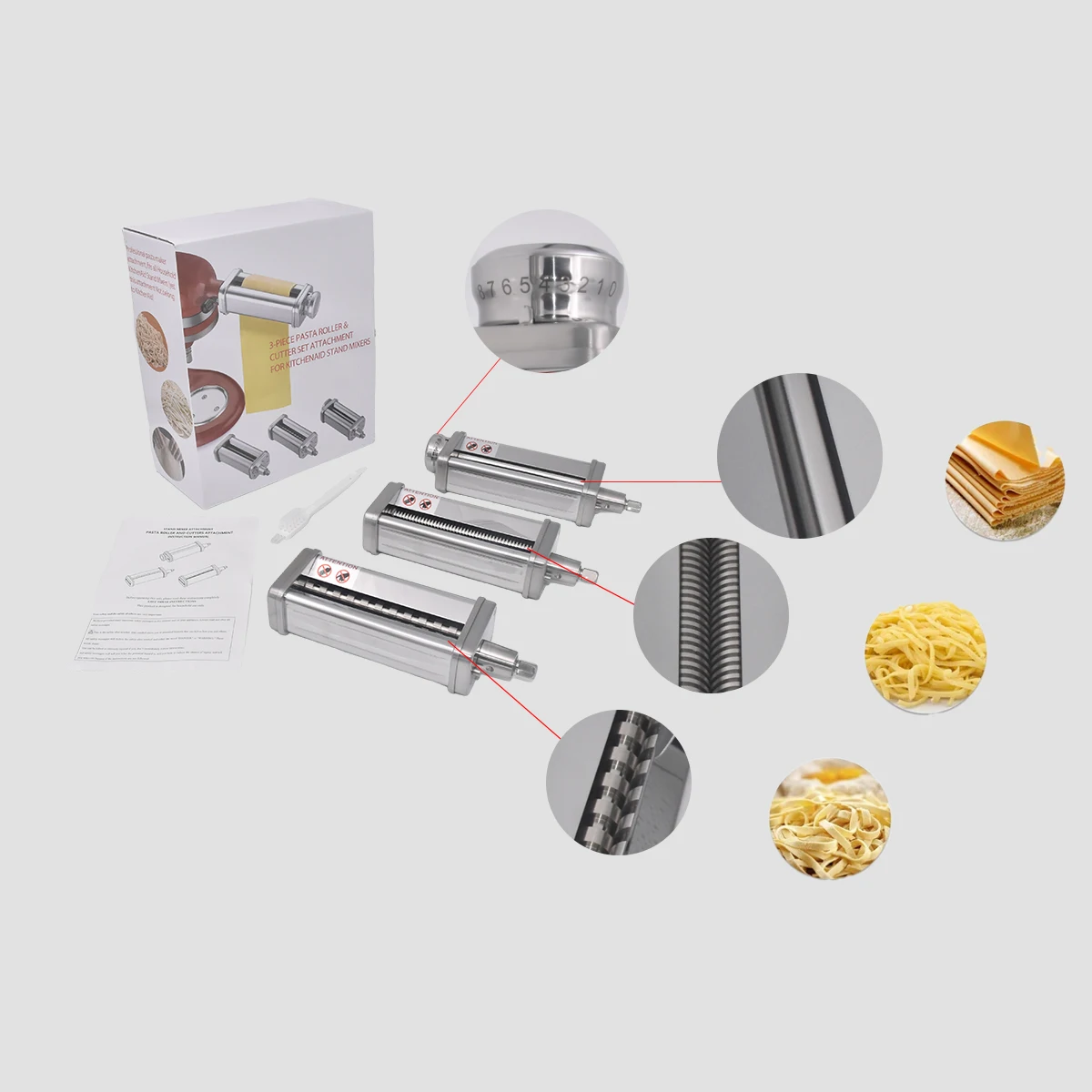 Hot Sale Alternative Pasta Maker Attachment 3 In 1 Set For Ka Stand