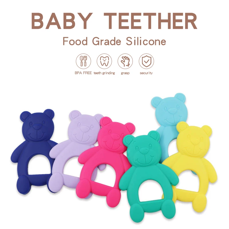 Customazation Bpa Free Silicone Bear Animal Baby Teething Rings Soft