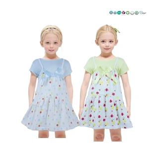 Girls' Two-Piece Clothing Set Cartoon Printed Dress with Crocheted Techniques and Bow Decoration ODM Supply