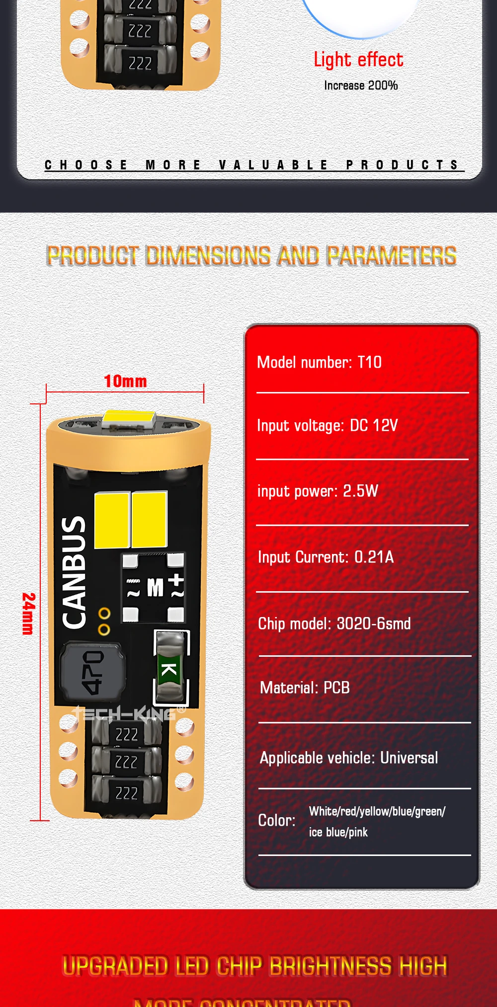 Canbus Automotive T10 LED 194 168 W5W Error-Free Light Bulbs for Hilux Mini Explorer Car License Plate Dome Map 2.5W Power Bulb