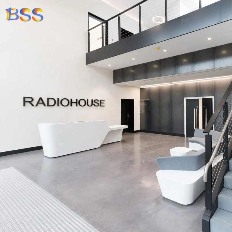 Office Front Reception Area Design Popular Custom Size White Marble Commercial Use Medical Modern Office Reception Furniture