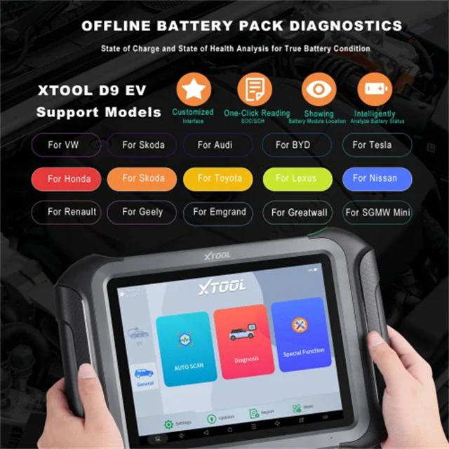 Ev Scanner D9ev XTOOL D9EV D9 EV Car Diagnostic Tools for Tesla / BYD Energy Vehicles Detection Active Test, Topology Mapping