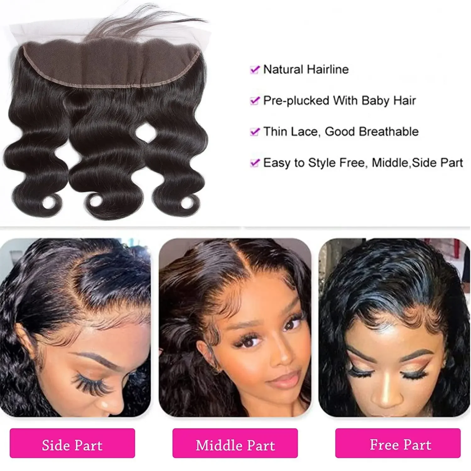 Body Wave Lace Frontal Closure Transparent Lace Pre Plucked Hairline With Baby Hair_voghion.com