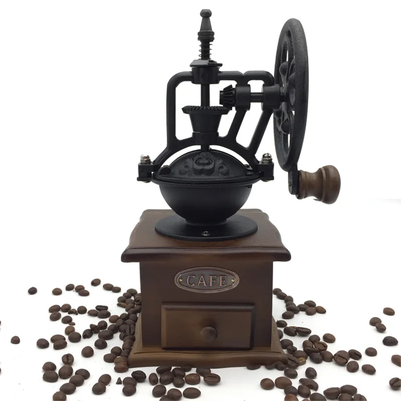 Classical Wooden Manual Coffee Grinder Hand Cast Iron Retro