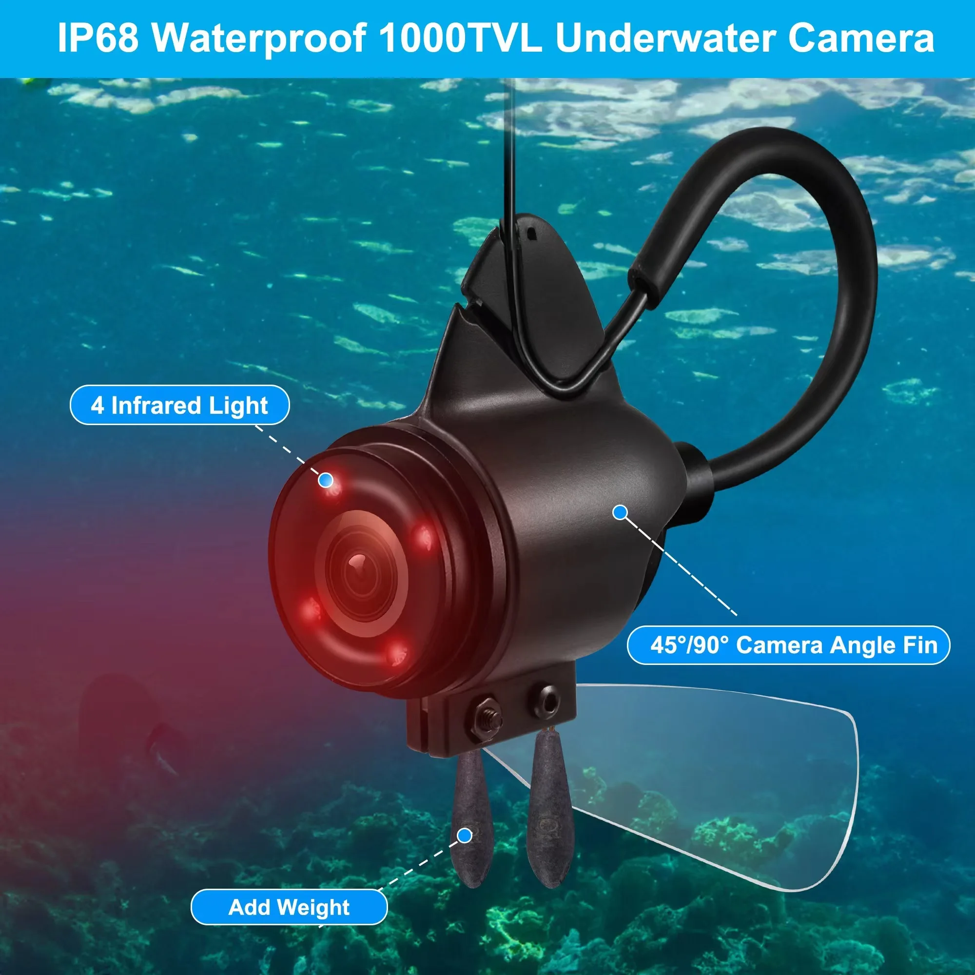 Fish Finder Camera, IPS Full View Waterproof 8000mAh Battery