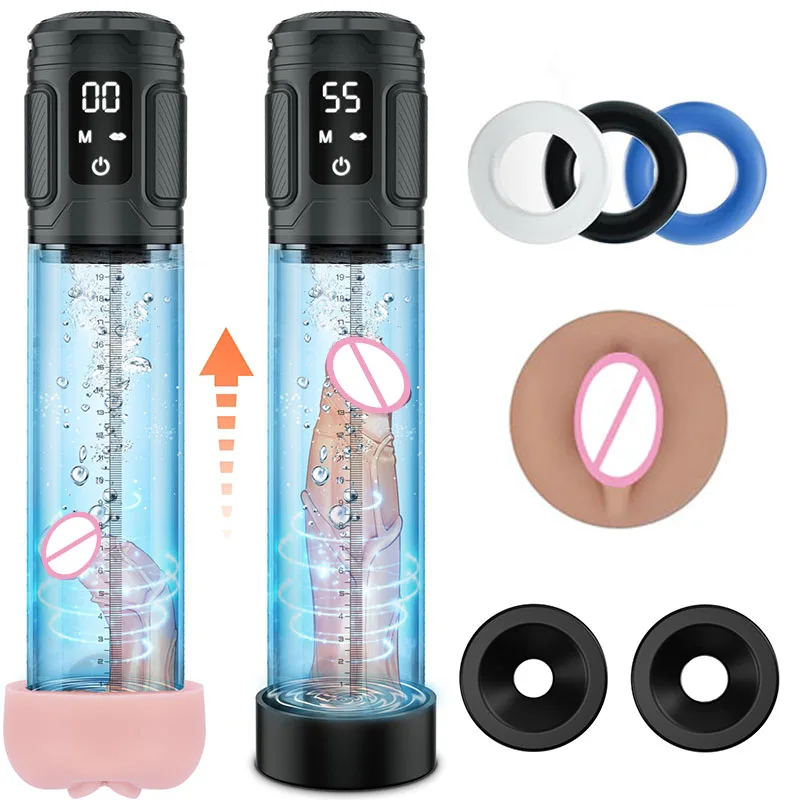 Waterproof Automatic Suction Cock Pump Devices Electric Male Enhancement Water Penis Pump with Penis Rings and Mini Pocket Pussy