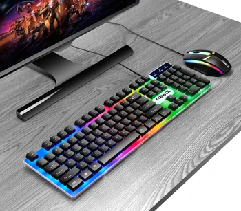 Factory custom Computer LED Gaming Keyboard and mouse combos Abs Teclado Klavye USB wired mouse and keyboards sets for Desktop