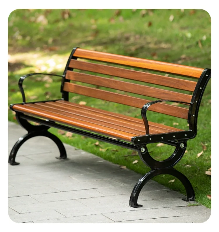 Modern Outdoor Park Bench with Backrest Zinc Alloy and Wood for Patio Garden Dining Outdoor Furniture