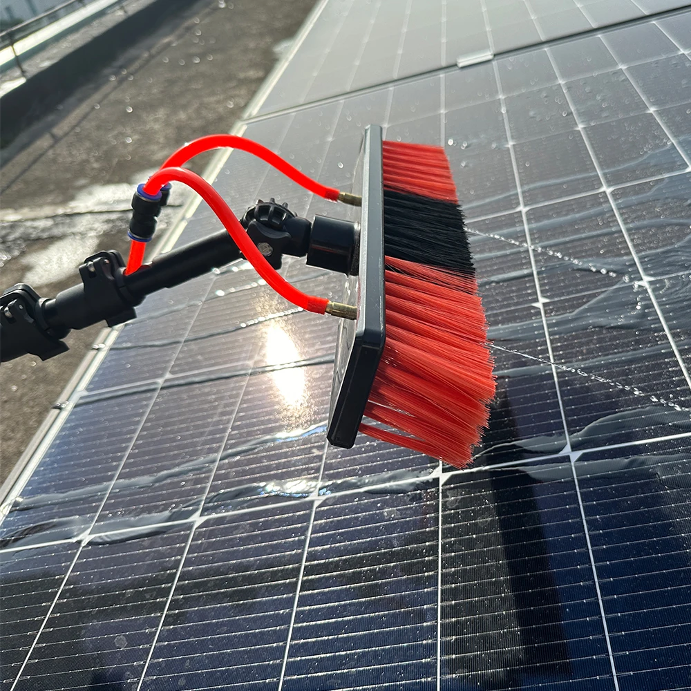 Qiyun 4.4m Solar Panel Window Cleaning Washing With Soap Dispenser Aluminum Water Fed Pole Brush With Telescopic Pole