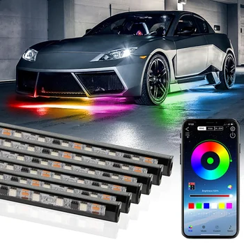 Dream Color Car Underbody Chasing Flow RGB Led Strip Under Glow Neon Lamp Remote APP Control Underglow Lights Kit for Car