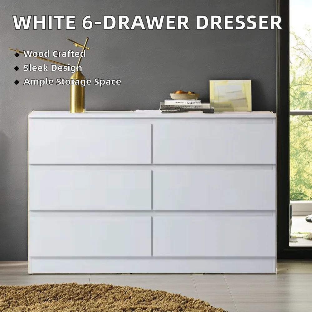 Modern Style White Dresser 6 Wooden Drawers Minimalist Design Plenty  Storage Bedroom Bathroom Cabinets for Living Room| Alibaba.com