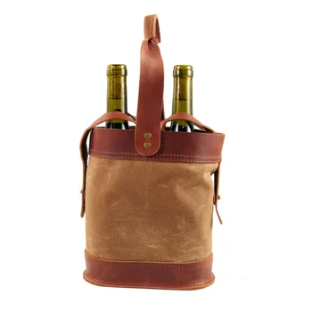 Waxed canvas Double Wine Tote for convenient transport to party