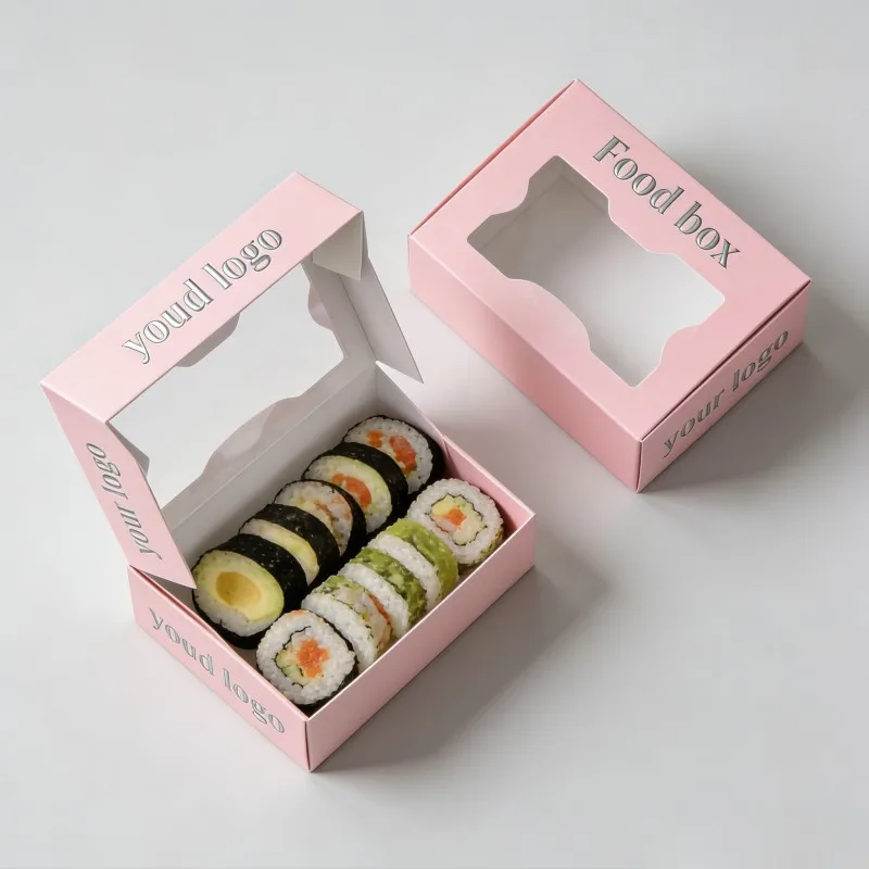 Scatola rigida monouso per sushi con logo personalizzato, scatola di carta per panini con finestra in PET, scatola per imballaggio sushi