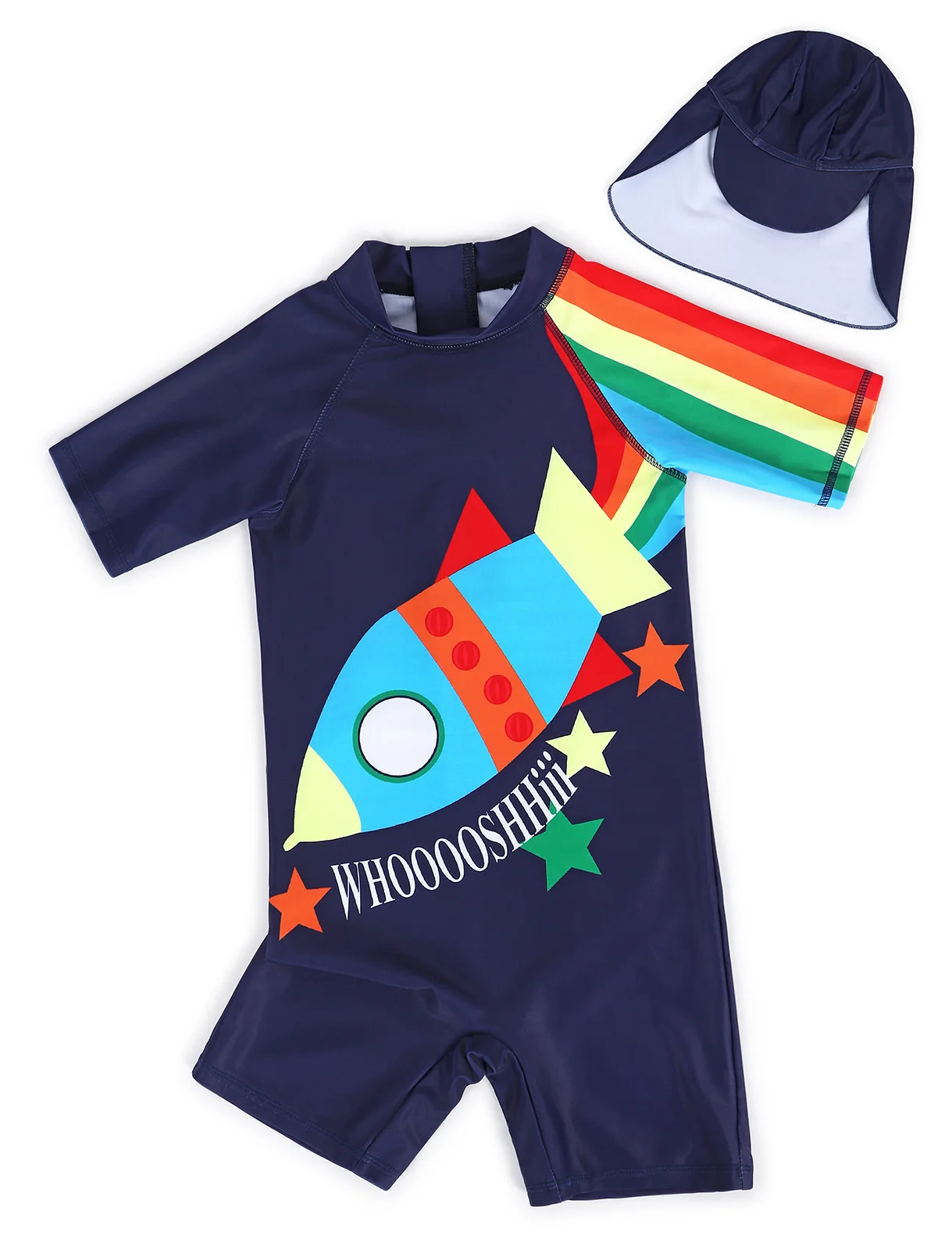 Toddler Baby Boys Short Sleeve Two Pieces Set Shark Bathing Suit Rash Guards Sunsuits Swimwear with Hat UPF 50+ 