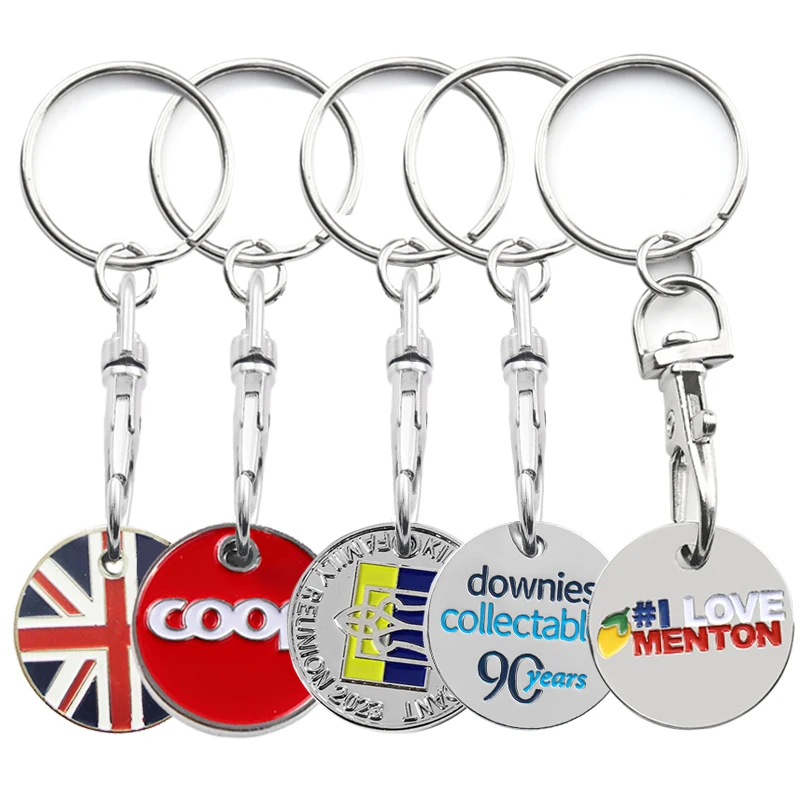Metal Shopping Trolley Coin Token Keychain Keyring Holder_voghion.com
