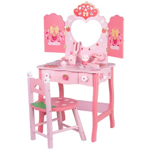 Princess Wooden Dressing Table Toy for Kids with Jewelry Box Pretend Play Vanity Set for Dress up and Role Play Fun