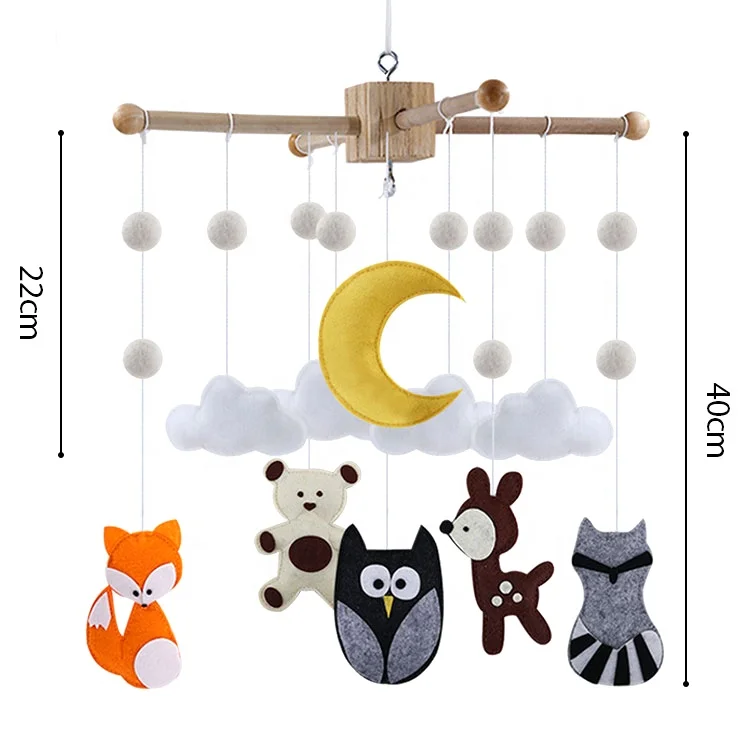 Музыкальные лесные животные, войлочные детские мобильные вешалки, мобиль для детской кроватки в лесу, мультяшный Лисий детский войлочный мобильный