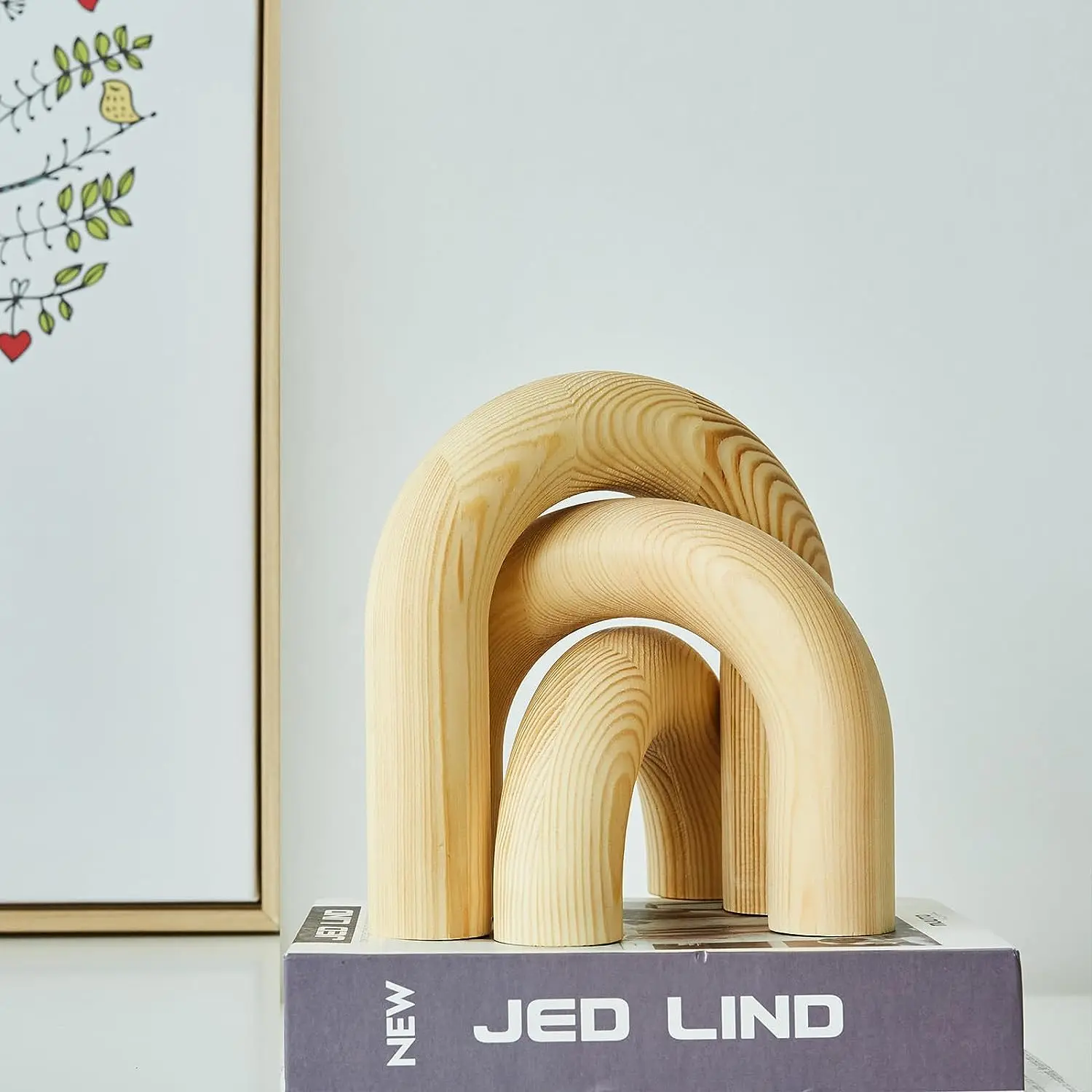Set of 3 Modern Coffee Table Accents Wood Arch Decorative Objects Round Bookshelf for Home or Office Gift Made of Pine Wood