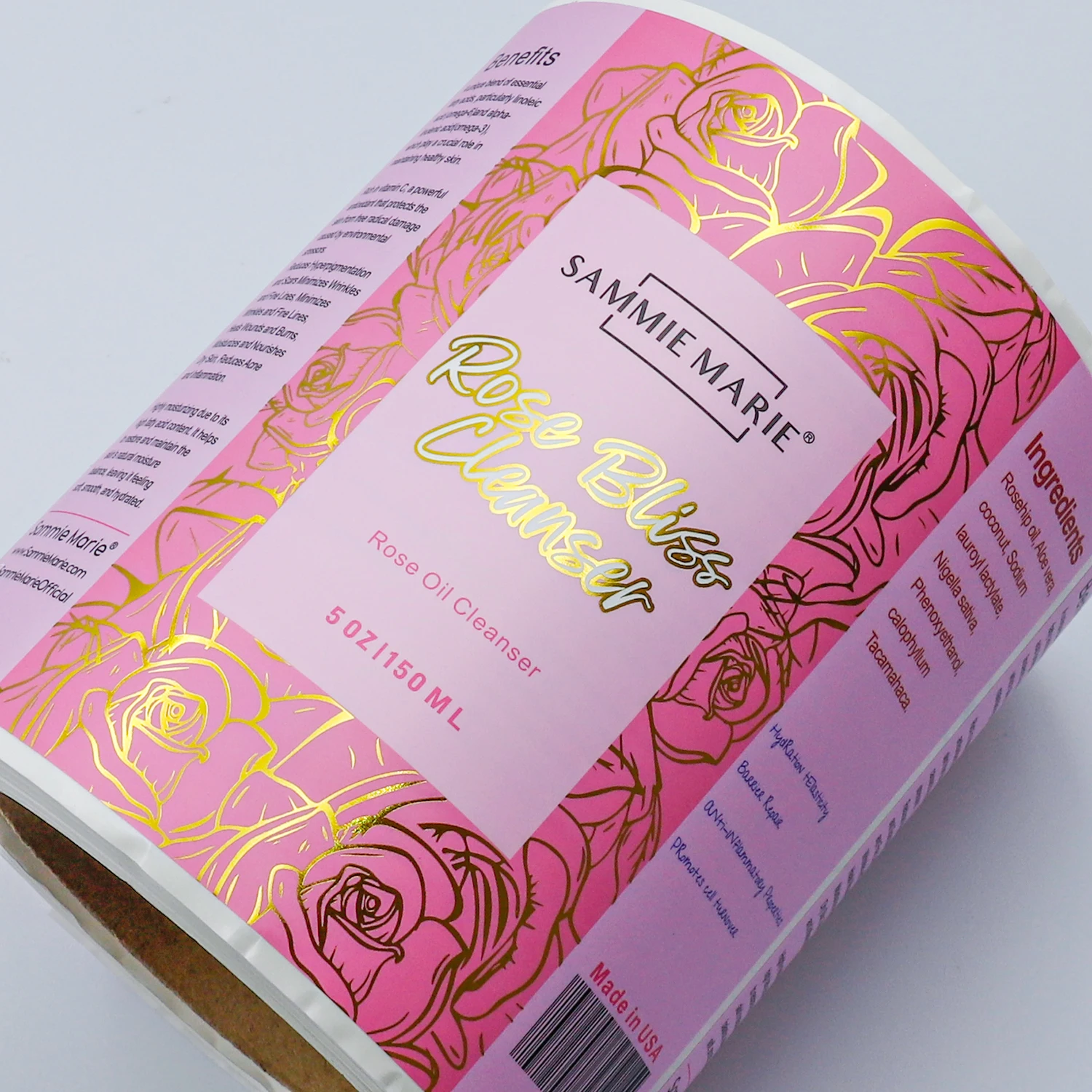 Customized Digital Printing Waterproof Vinyl Adhesive Cosmetic Skin Care Makeup Gold Foil Label Large Stickers Logo Custom