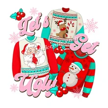 Custom Christmas dress pattern transfers printing logo dtf transfers designs ready to press for kids T-shirts