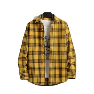 Factory Cheap Price Custom logo Men Brushed Shirt Cotton Plaid Yellow Flannel Shirt