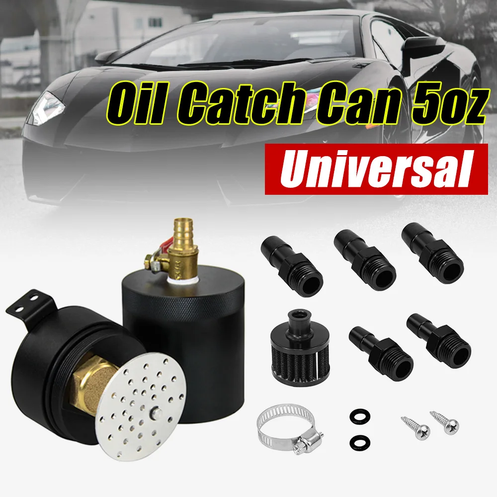 Oil Catch Can Tank, Universele 2-poorts Oil Catch Can Reservoir Tank Motor Lucht Olieafscheider met Ontluchtingsfilter Auto Opnieuw Inpakken Andere accessoires Oil Catch Can Tank, Universele 2-poorts Oil Catch Can Reservoir Tank Motor Lucht Olieafscheider met Ontluchtingsfilter Auto Opnieuw Inpakken Andere accessoires
