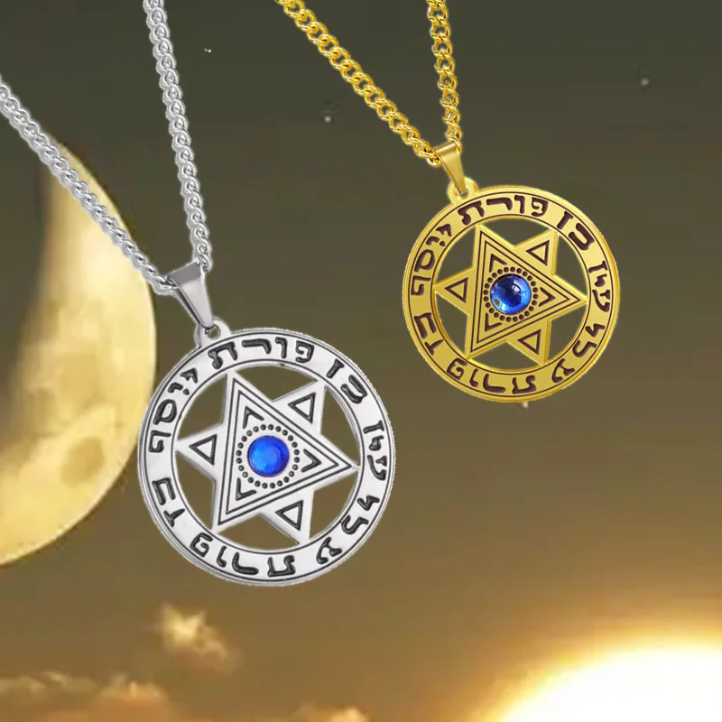 Hot Selling Angel Devil Eye Pendant Stainless Steel Necklace Blue Diamond  Lucky Hexagram Necklace for Men