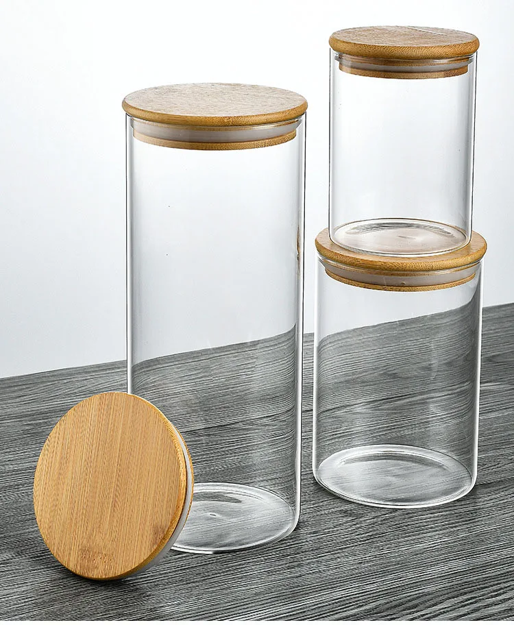 Multiple Sizes Airtight Clear Glass Canister Cylinder Food Storage ...