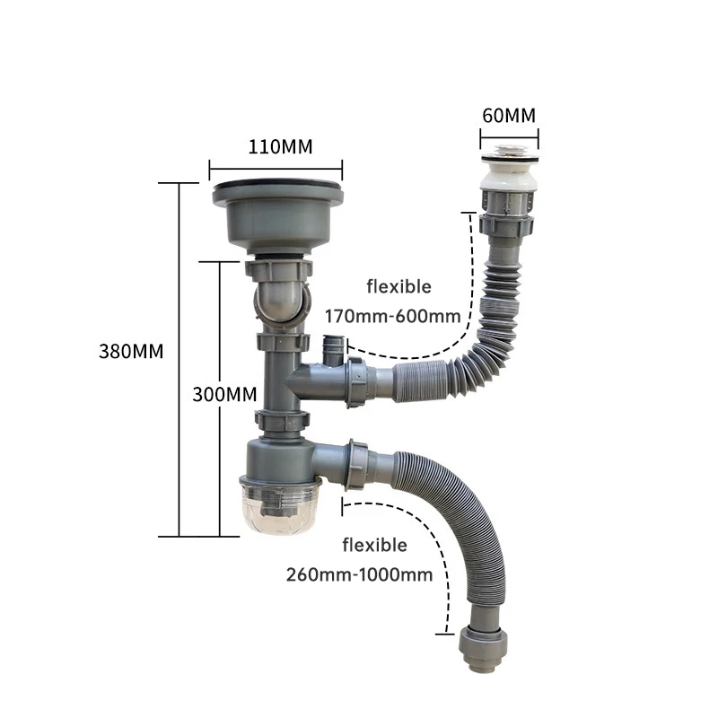 Draining Anti Odor Drain Kit for Kitchen Sink Drain and Garbage Disposal Flexible Sink Waste Pipe