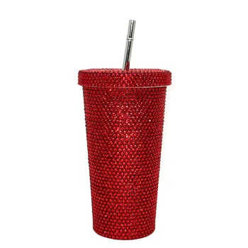 Bling Cup Stainless Steel Vacuum Thermal Straw Rhinestone Insulated Office Mug Glitter Cups Lid Ice Cold Warm Drinking for Women