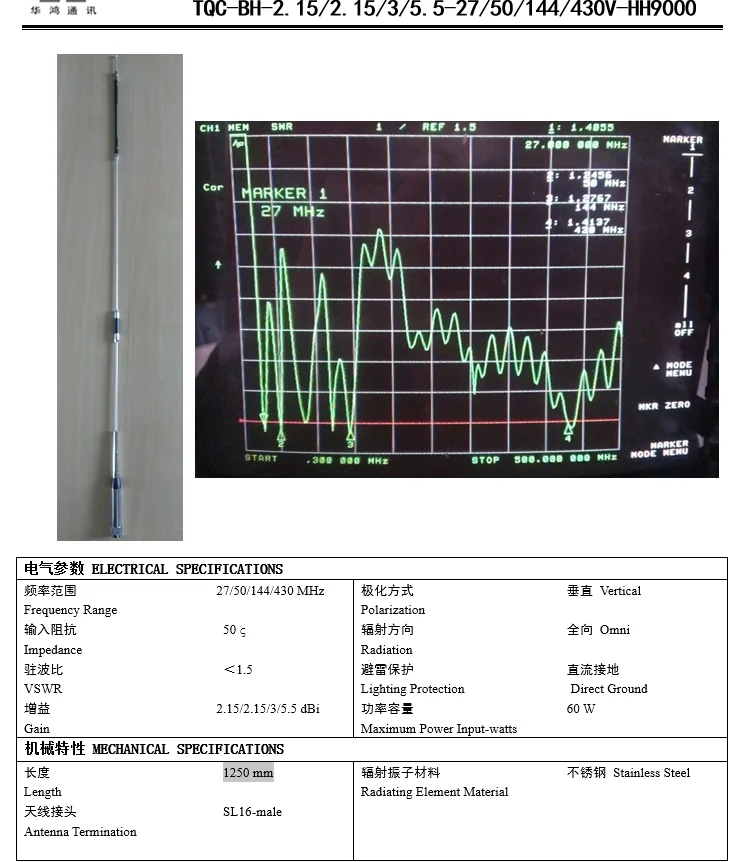 Omni Antenna Hh9000 For Th-9800 D9000 Z218 Stainless Steel Sl16-male ...
