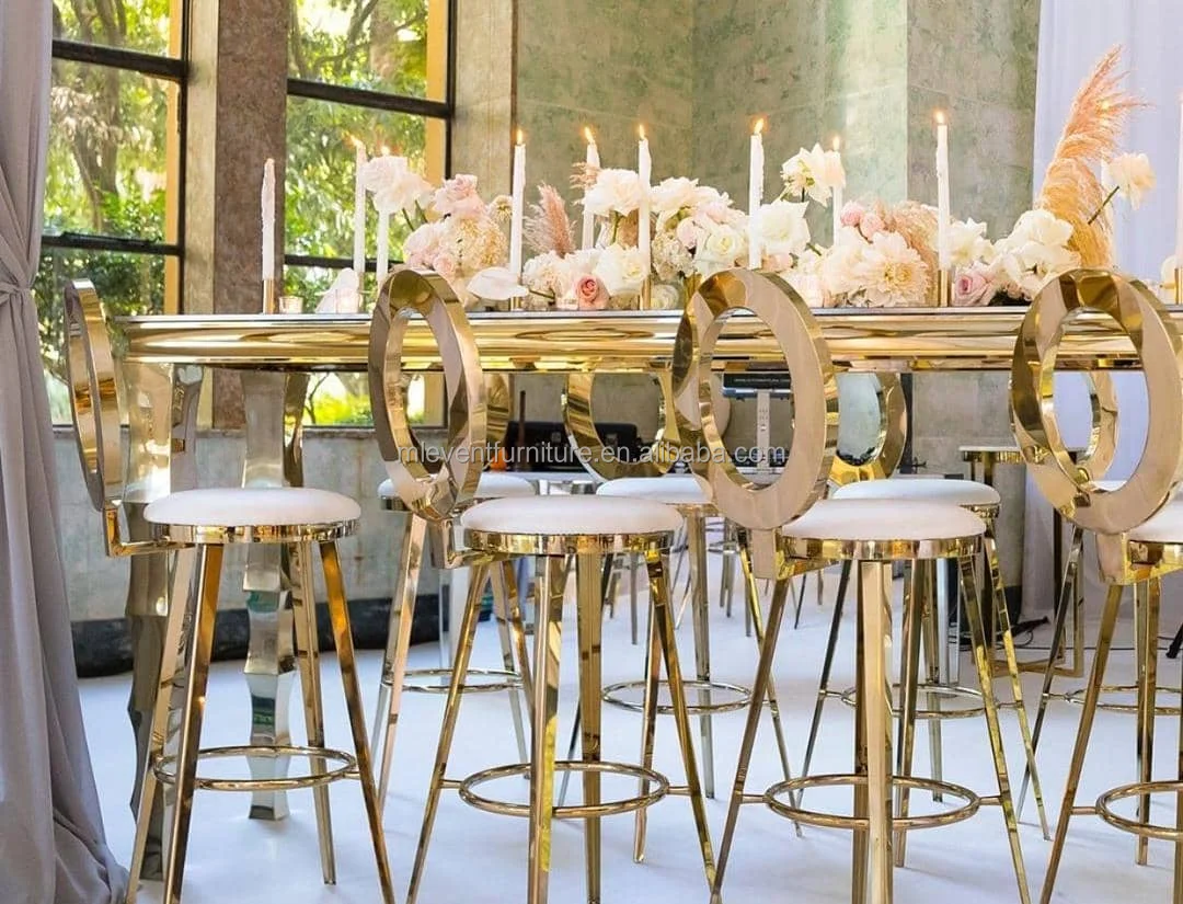 Golden Luxury Stainless Steel Bar Table For Banquet Unique Event Party