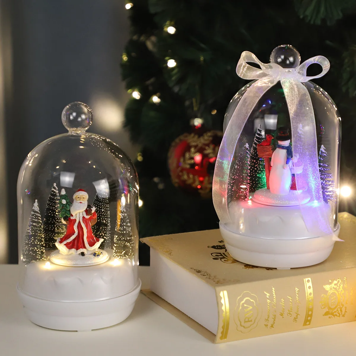 round glass ball lights snow glass balls christmas globe ornament with rotatable base music box