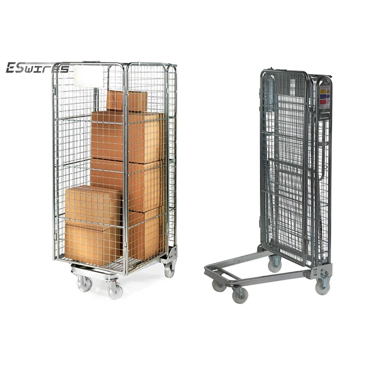 Customized Security Cargo Storage Collapsible Wire Mesh Rolling Cage Cart