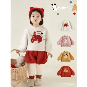 YOEHYAUL OEM&ODM Winter Clothes Embroidered Knitted Toddler Organic Cotton Knitted Kids Baby Sweater Pullover for Kids Girls