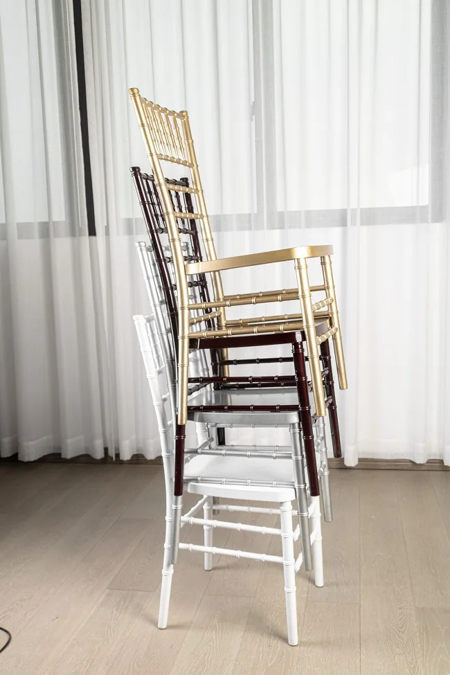 Wholesale Gold Plastic Monobloc Resin Stackable Wedding Banquet Tiffany