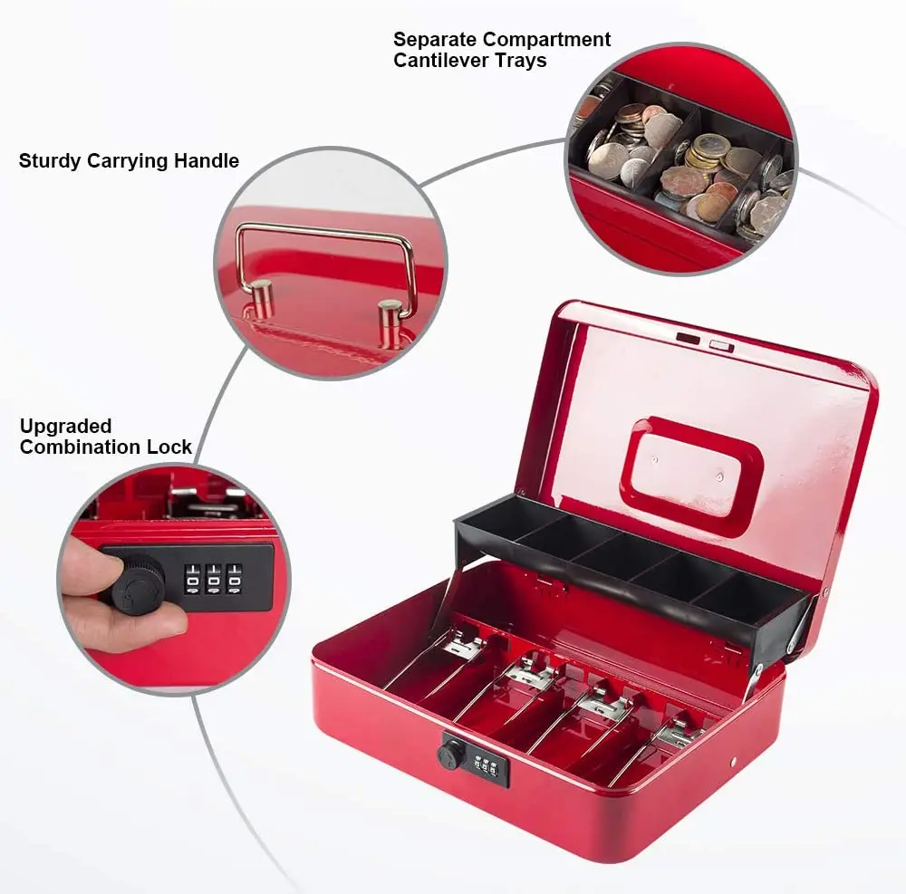 Upgraded Steel Combination Lock Euro Cash Money Boxes With 4 Spring