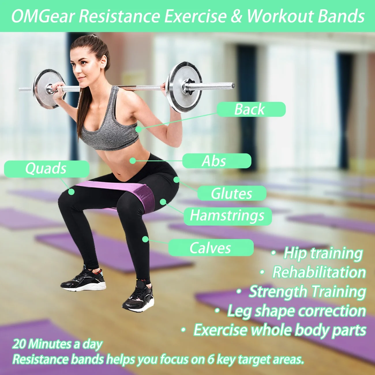 Fitness Circle Comfortable Non Slip Set of 3 Yoga Workout Glutes Leg Exercise Squat Elastic Bands Resistance Band