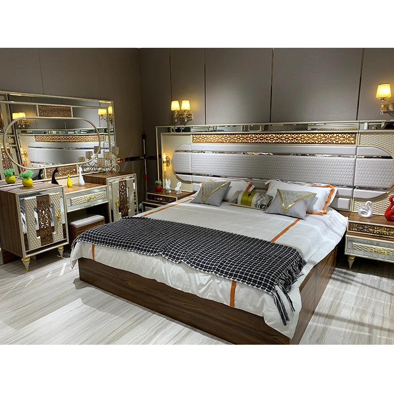 Latest Turkish Design Wood King Size Bedroom Set Modern Home Bedroom Furniture Set
