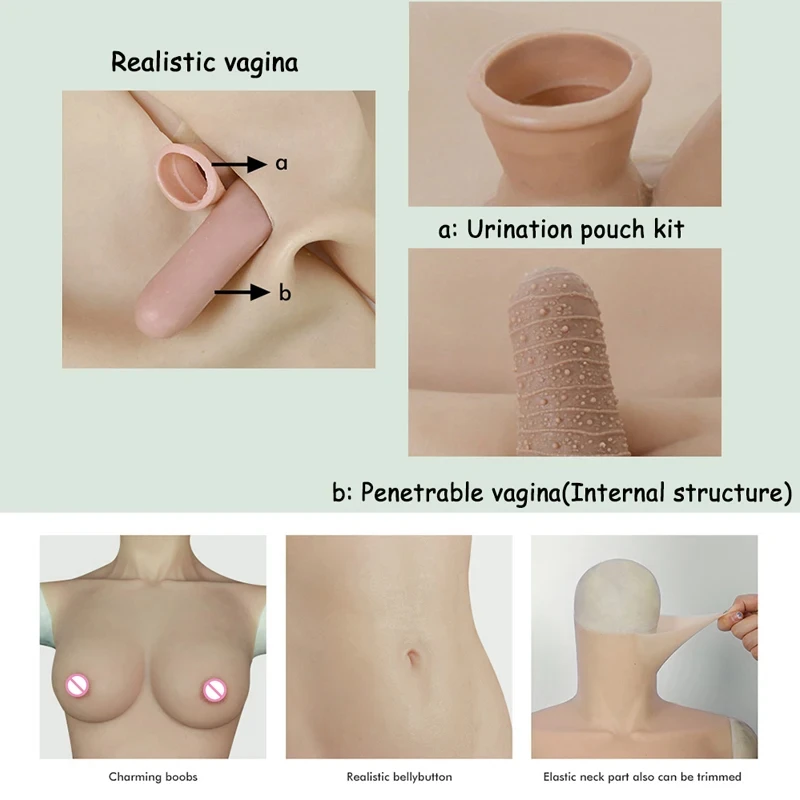 Artificial False Breast Tits C Cup Silicone Gel Body Suit Form Natural Vagina for Crsossdresser Sissy Transgender Cosplayer