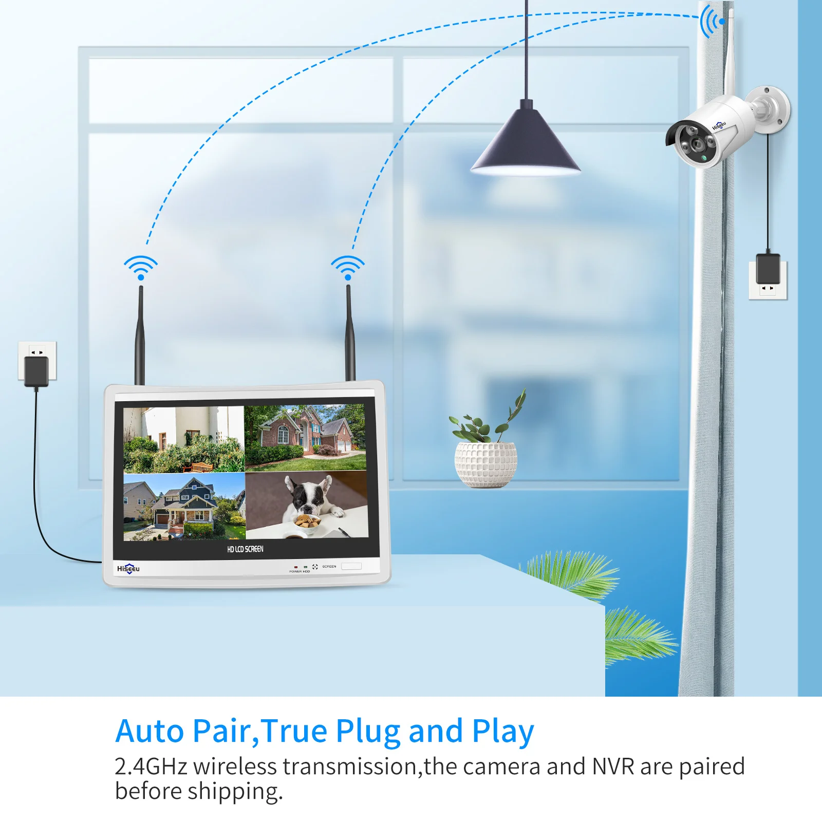 Hiseeu 12inch LCD Monitor with 3MP Security Camera System