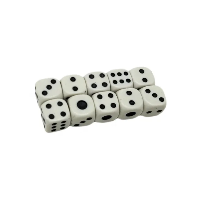 Wholesale 10mm White Round Corner Square Dice with Black Dots Normal Caisno Game Dice