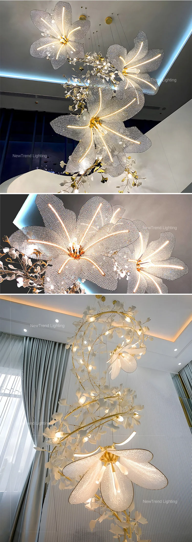 CPL-371 Romantic Nature Inspired Lamp Indoor Decoration Party Artificial Plant Flower LED Wedding Crystal Chandelier details